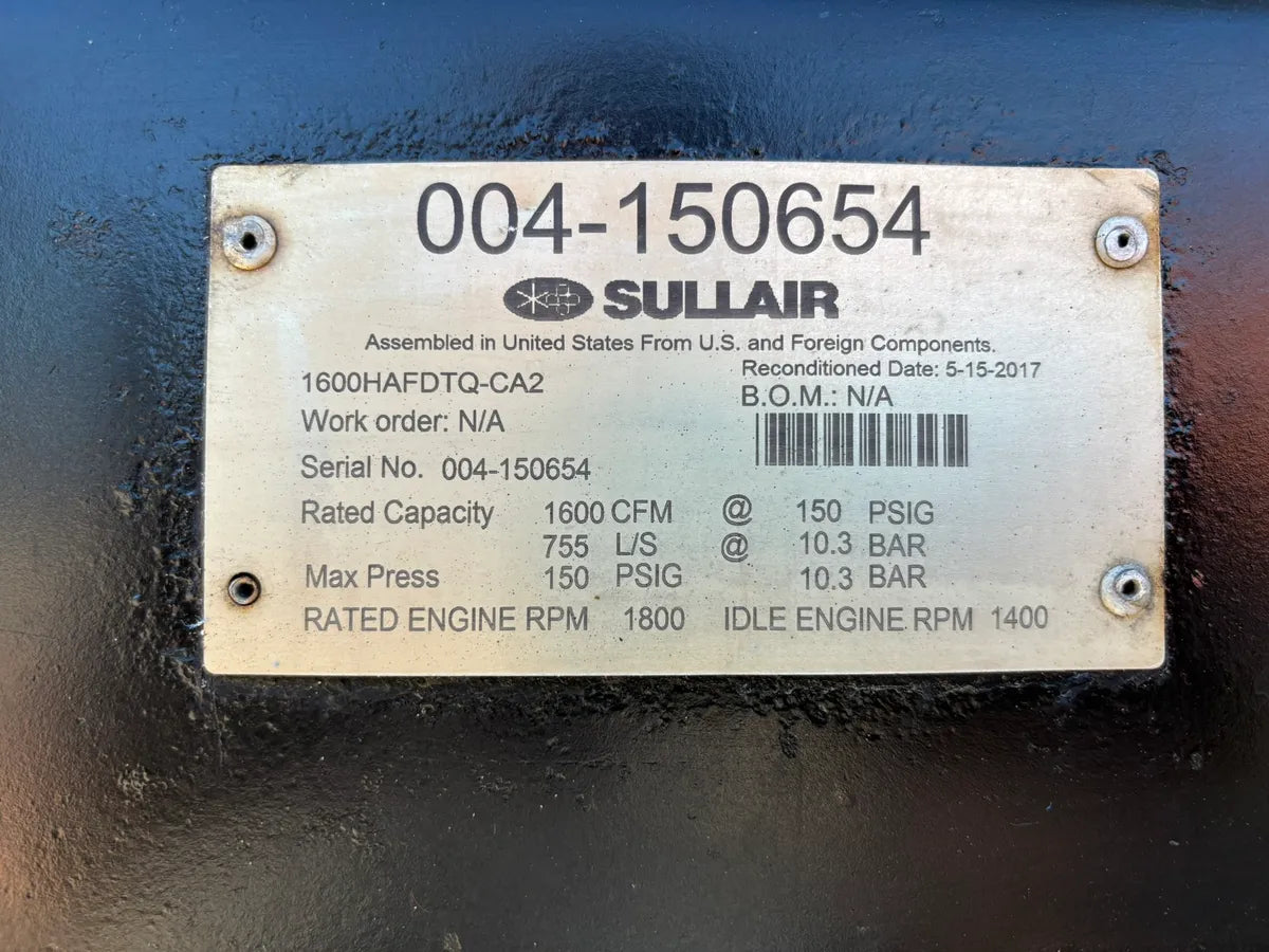 2005 Sullair 1600HAF Diesel Portable Air Compressor