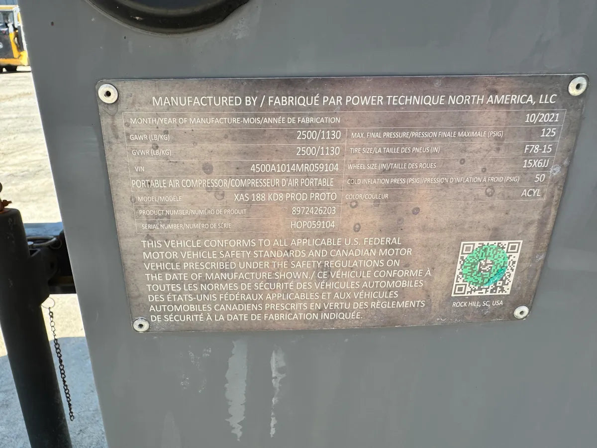 2021 ATLAS COPCO XAS188 Portable Compressor S# HOP059104