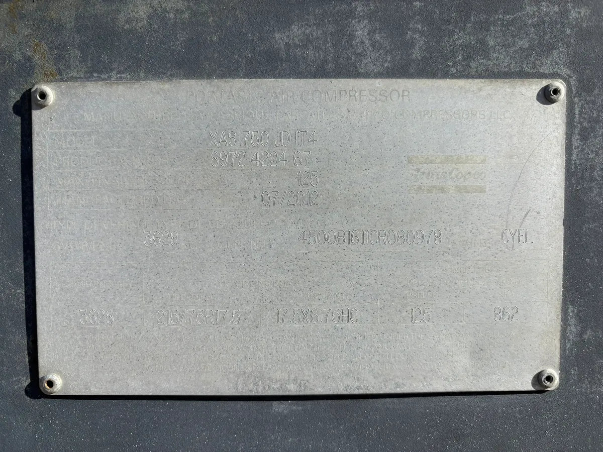 2012 Atlas Copco XAS750 Diesel Portable Air Compressor