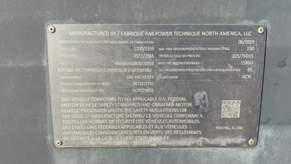 2019 Atlas Copco XAS440 Diesel Portable Air Compressor S# HOP078056